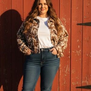 Sonoma Brown and Ivory Abstract‎ Print Button Front Jacket